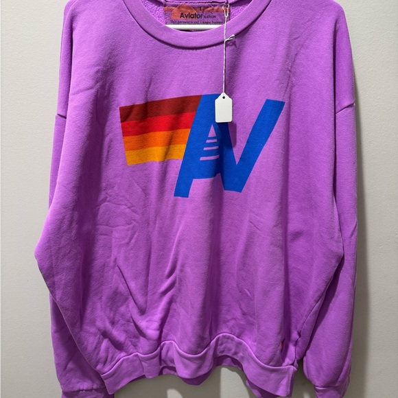 New!!! Aviator Nation Crewneck Sweatshirt Classic Logo Neon Purple Women’s Large - Picture 4 of 7